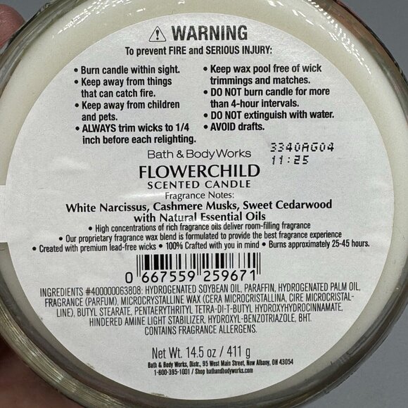 Bath & Body Works Flower Child 3 Wick Scented Candle  Bath & Body Works 3 Wick Candle Flower Child RETIRED Discontinued NEW